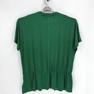 Michael Kors green v-neck top pin-dot pattern elasticized waist size 3X